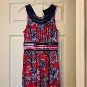 Red, white, and blue paisley maxi dress